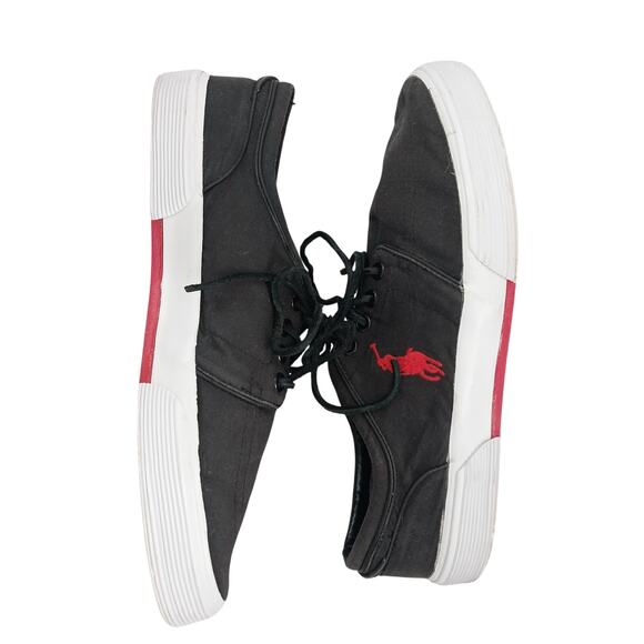 POLO BY RALPH LAUREN! BLACK CANVAS, TED LOGO LEATHER LACED TENNIS SHOES! SZ 9D main image 6